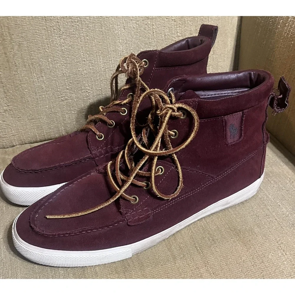 Polo Ralph Lauren Tavis Mens Burgundy Suede Moc Toe Chukka Boots Size 11.5 D